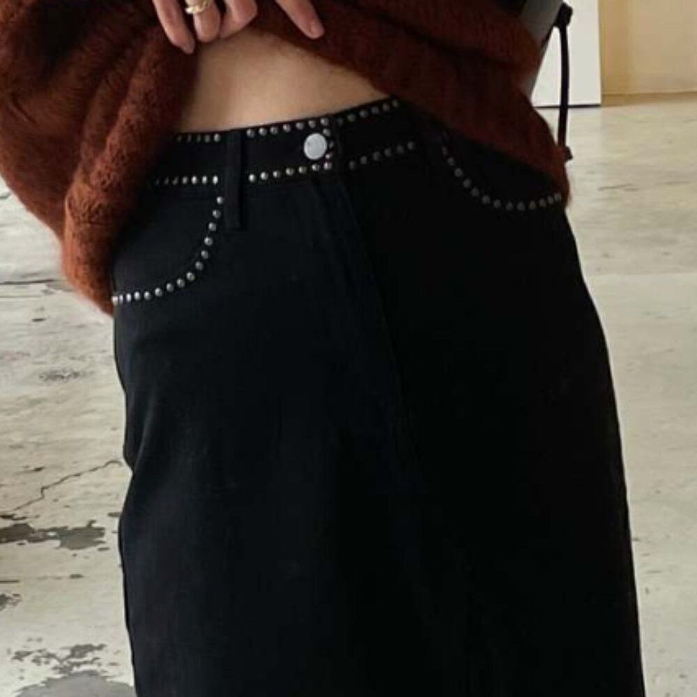 Moon river black denim studded skirt with slit NWT